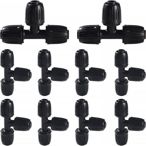 pair 10 Pièces16mm Raccords D'irrigation Goutte à Goutte, Connecteur de Tuyau en T Barbelé, Connecteur de Tuyau D'irrigation, Connecteur D'Irrigation Goutte à Goutte, pour Jardin, Pelouse (Noir)