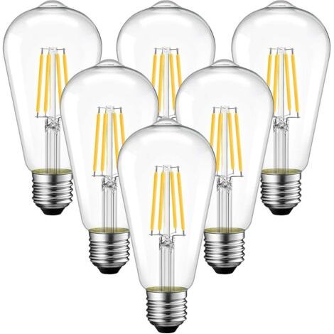 RHG 4W Ampoule Filament LED E27 ST64, 470Lm Equivalent à Ampoule Incandescente 40W, Lampe Rétro Edison de Verre Transparent, 2200K jaune chaud, Non-dimmable, Lot de 6 [Classe énergétique E] (1/5)