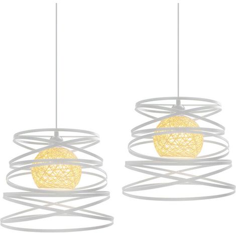 Lot de 2 Suspension Luminaire Moderne, Lustre Plafonnier Vintage Abat-jour en Métal Design Spirale Lampe de Plafond E27 Éclairage Décoration pour Chambre Salon Salle à Manger, Ø30cm, Blanc - Blanc BL (1/5)