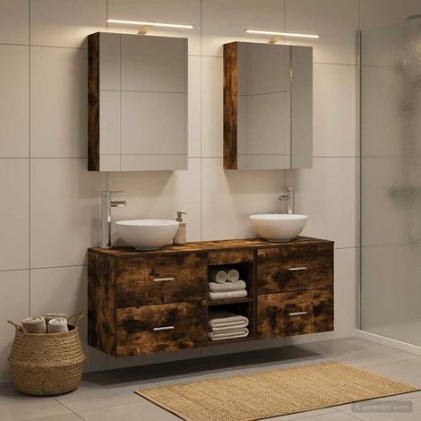 vidaXL Juego de Muebles de Baño 5 uds. Roble Ahumado (1/5)
