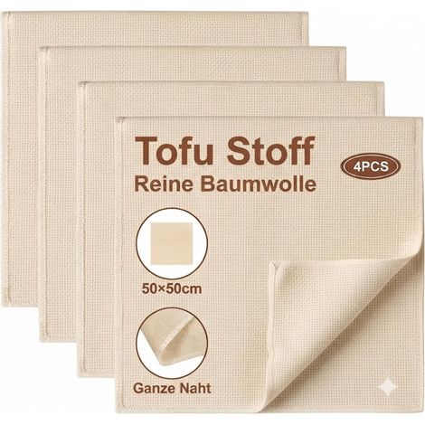 Etamine Alimentaire avec Coutures Finies, Maille Fine Grade 100 en Coton Non Blanchi, 4 Pcs Chiffon Cuisine Réutilisable et Lavable, Gaze Passoire pour Filtrer Fromage Lait 50x50cm (1/5)