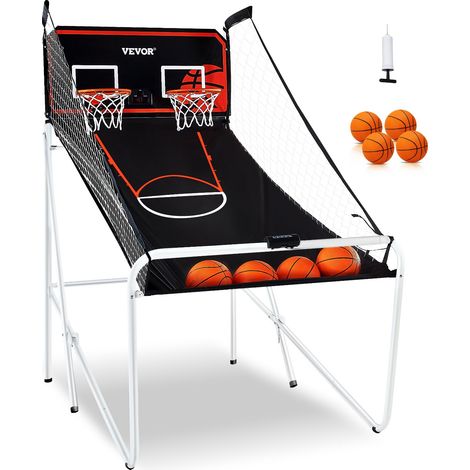 Jeu d'arcade de basketball pliable pour 2 joueurs, panier de basketball à double tir à domicile, 4 ballons, 8 modes de jeux, tableau de bord électronique, pour enfants et adultes, noir et blanc (1/5)