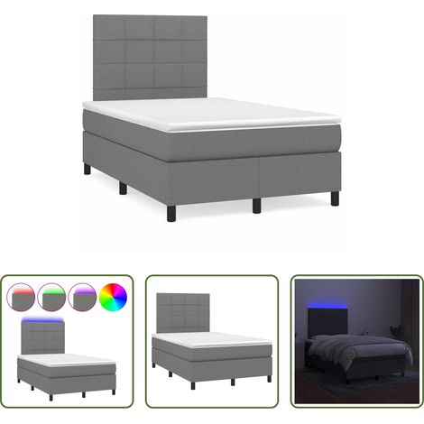 Sommier tapissier - Sommier à lattes de lit matelas LED gris foncé 120x190 cm tissu (1/5)