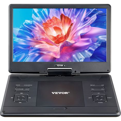 VEVOR Lettore DVD Portatile con Schermo Girevole 358 mm, Lettore DVD da Viaggio con Altoparlante Doppio, Supporto Sincronizzazione TV/USB/Scheda SD/CD/DVD, Caricabatteria da Auto (1/5)