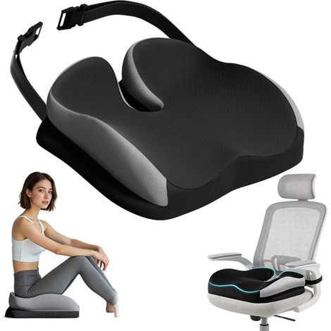 Coussin orthopédique en mousse à mémoire de forme, coussin d'assise ergonomique pour chaise de bureau, voiture, soutien orthopédique pour la posture, la colonne vertébrale, le coccyx et la (1/5)