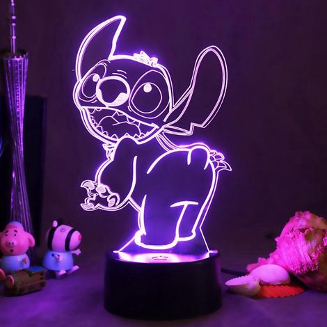 Veilleuse 3D créative rouge en ligne, USB, lampe de chevet LED en forme de cœur pour fille mignonne, motif Stitch (1/5)