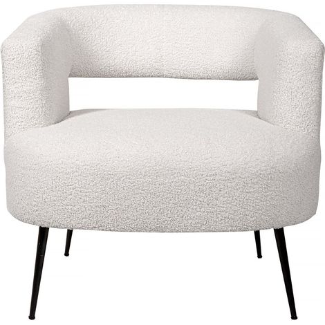 Habitat Et Jardin – Fauteuil relax en tissu bouclette blanc – Dossier ergonomique – Assise rembourrée – Pieds en métal doré – 78 x 77 x 52 cm