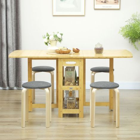 Lot de 4 tabourets empilables ronds en tissu gris effet lin avec assise rembourrée (1/5)