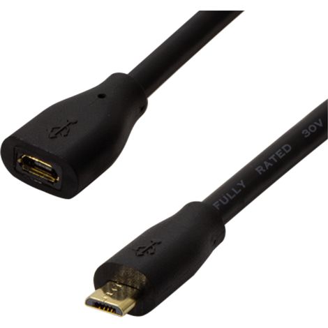 Cable de extensión USB 2.0 Micro-USB de 0,5 m, color negro, Logilink - Transmisión de 480 Mbit/s