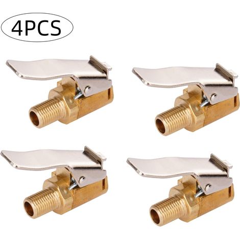 Adaptateur de valve de pneu de voiture 8 mm (4 pièces), raccord de valve de gonflage en laiton pour pneus de voiture ou de camion, embout de compresseur pneumatique en laiton, clip pour pompe à air (1/5)