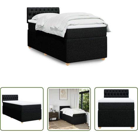 vidaXL Surmatelas - Sommier à lattes de lit et matelas Noir 80x200 cm Tissu (1/5)