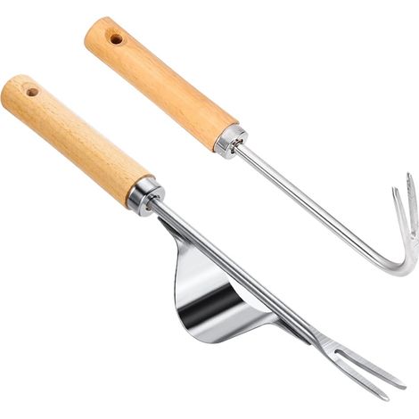 2 x Hand Weed Ripper, Stainless Steel Manual Weeding Tool, Stainless Steel Ripper with Wooden Handle, Manual Weeding Tool for Digging Garden (1/5)
