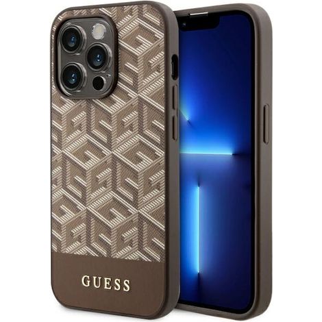 Guess GUHMP14LHGCFSEW iPhone 14 Pro 6.1" custodia rigida marrone/marrone GCube Stripes MagSafe (1/5)