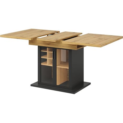 Table extensible 110-140 x 80 cm 110- porte vitrée marron table de cuisine mécanisme télescopique plateau rabattable 4 à 6 places (1/5)