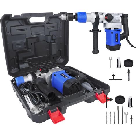 ensemble broyeur électrique/broyeur à béton de 1500 watts, poignée rotative à 360°, vitesse variable à 6 vitesses, y compris graisse, burin et foret