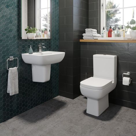 Bathroom Cloakroom Suite Toilet Close Coupled Basin Semi Pedestal (1/6)