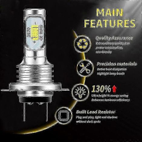Ampoules LED H7 Canbus pour phares, feux de croisement, 6000K, IP68, puces LED CSP 3570 (1/4)