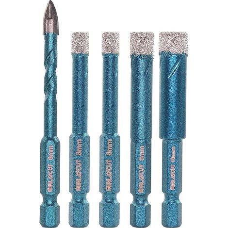 Meche Carrelage 6mm Forets - Forets Diamant 6/6/8/10mm+6mm Trépan Diamant avec Poignée Hexagonale pour Carrelage Porcelaine Granit Marbre (1/5)