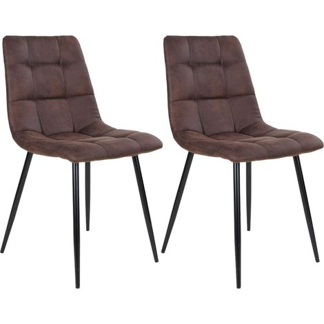 STRIB - Lot de 2 Chaises Tissu Marron Foncé et Piétement Acier (1/5)