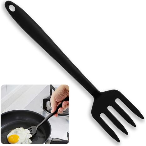 Fourchette de Cuisine en Silicone de Qualité Alimentaire, Résistante à la Chaleur et Multifonctionnelle, Idéale pour les Ustensiles de Cuisine (Noir) (1/4)