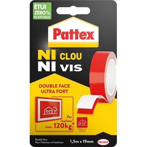 1 Rouleau Ruban adhésif double face, 19 mm x 1,5 m, Montage intérieur extérieur, Support 120 kg