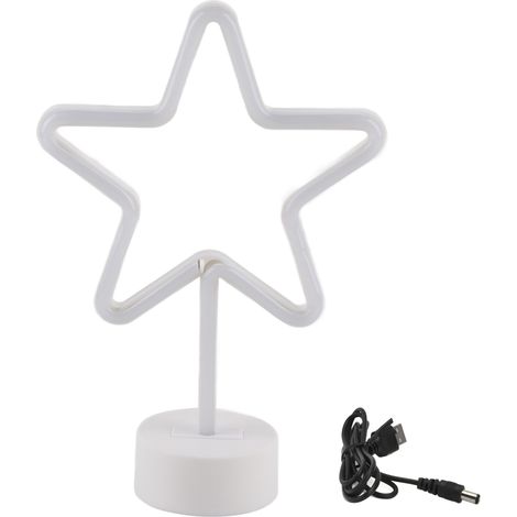 Lampe de Table LED USB en Forme de Cinq Étoiles - Lumière Jaune Neon pour Décor de Chambre, Bar ou Fêtes (avec Base et Cordon) (1/5)