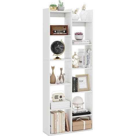 Libreria, Scaffale a 12 ripiani, 10 scomparti, Libreria divisoria a forma di albero, Mobile contenitore antiribaltamento, Bianco (1/5)