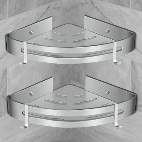 Étagère de douche murale en aluminium – Installation auto-adhésive sans perçage – Lot de 2 étagères – Dimensions 30,5 x 22,5 x 6 cm (1/5)