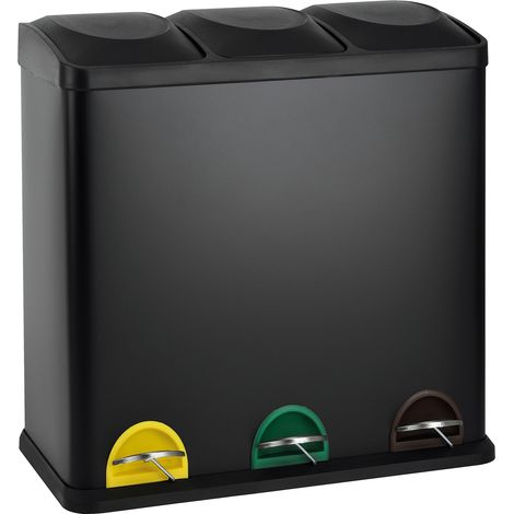 SVITA TC3x20 Mülleimer Schwarz 60L 3x20 Liter Treteimer Mülltrennung Abfalleimer (1/5)