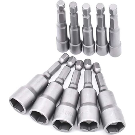Lntyq 10 Pièces Douille Visseuse 6-17mm - Adaptateur Embout, Hexagonal Pour Tournevis à Écrou de pour Perceuse à Main, Tournevis Électrique, Clé à Douille (Acier à haute teneur en carbone)