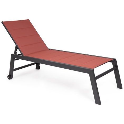 Lettino prendisole Hilde rosso con ruote e schienale reclinabile cm 200x70x102h