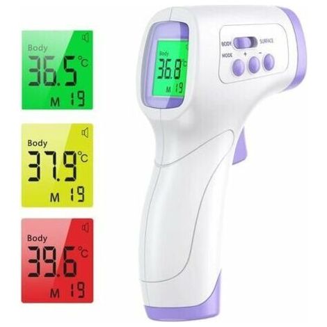Thermomètre frontal adulte Thermomètre infrarouge avec alerte de fièvre Thermomètre frontal 2 en 1 sans contact avec fonction mémoire, écran LCD (1/5)