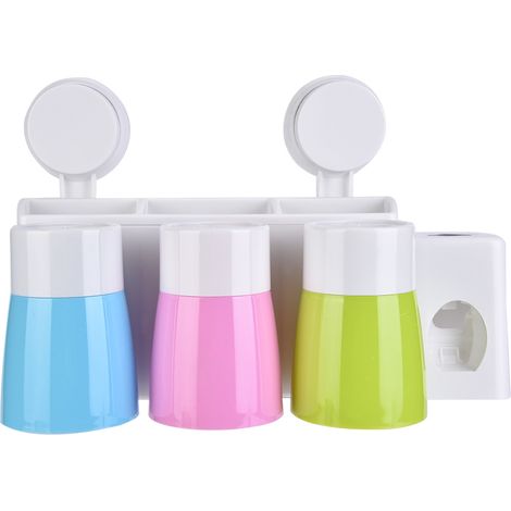 Organiseur Brosse À Dents Et Distributeur Dentifrice - Support Mural Sans Perçage Avec Ventouses - Pour Salle De Bain Familiale - Ensemble Complet (1/5)