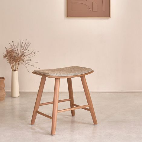 Tabouret en teck massif et velours (1/5)