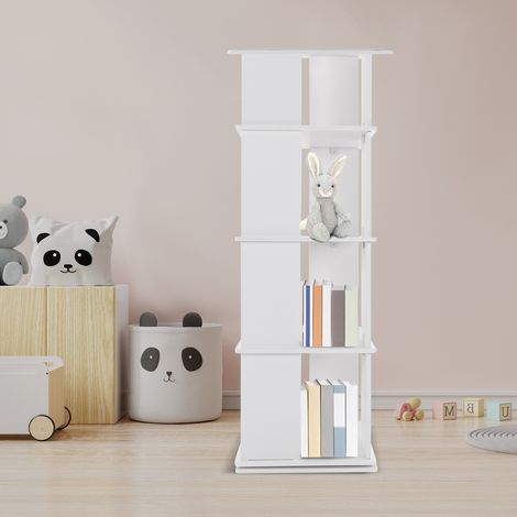 Étagère rotative, tour à livres en bois massif à 4 niveaux et pivotant à 360°, étagère verticale, meuble de rangement, idéale pour le salon ou la chambre, blanche, 40 x 40 x 97 cm (1/5)