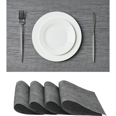 Lot de 4 Sets de Table Gris résistants à la Chaleur antidérapants pour Table de Salle à Manger, lavables, durables, en Vinyle PVC tissé (1/5)