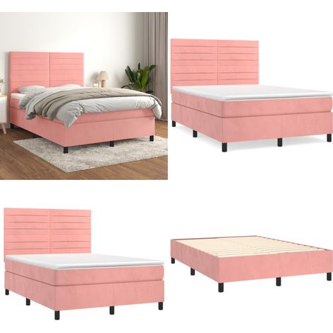 Sommier à lattes de lit avec matelas Rose 140x190 cm Velours - Lit Double - Lit Tapissier - Lit Velours - Literie - Chambre À Coucher - Home & Living (1/5)