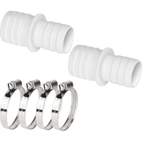 Lot de 2 raccords de tuyau en plastique de 32 mm à 38 mm de diamètre avec clip, adaptateur de tuyau de piscine, double extrémité de tuyau (1/4)