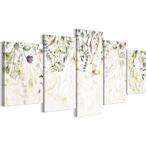 Cuadro sobre lienzo italiano de 100 x 50 cm, pentáptico - estilo moderno - flores Cuadro sobre lienzo italiano de 200 x 100 cm, pentáptico - estilo moderno - flores