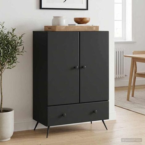 Buffet de Cuisine Noir 66 x 34,5 x 95 cm - Meuble Rangement avec Portes et Étagères en Bois d'Ingénierie pour Salon ou Salle à Manger (1/5)