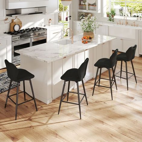 WAFTING Lot de 4 Tabourets de bar Pivotant, Hauteur d'Assise 75cm, Chaise de Bar avec Dossier et Repose-Pieds, Noir (1/5)