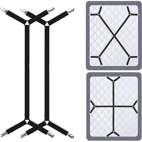 2 pièces tendeurs de drap réglables et élastiques, Noir