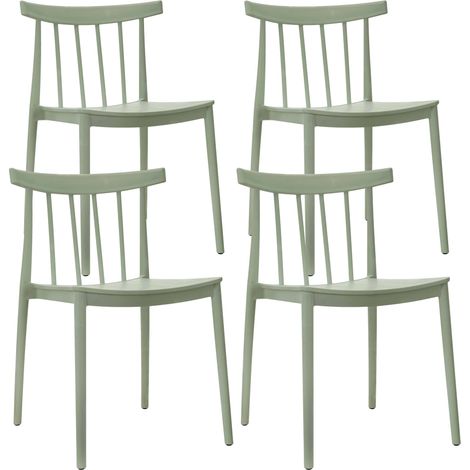 Oviala – Lot de 4 chaises de jardin empilables en plastique vert sauge – Hauteur d'assise 45 cm – Charge maximale 100 kg – Résistantes aux intempéries