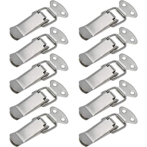 Lot de 10 petits fermoirs à ressort en acier inoxydable avec vis, finition argentée, pour boîtes, outils et fermetures (1/5)