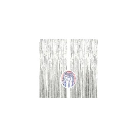 Lot de 2 rideaux frangés argentés (1M x 2M), décorations festives et photo, parfait pour une ambiance chic lors d’événements