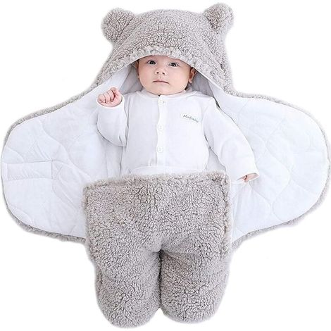 Couverture D'Emmaillotage pour Bébé Unisexe, Sac de Couchage Nid d'ange Puériculture, Gigoteuse Emmaillotage à Capuche Naissance-Gris
