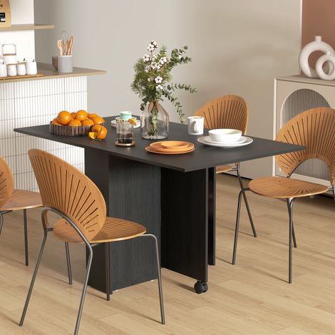 Table pliante gain de place à 2 rabats pour 6 personnes avec étagères et roulettes, noir (1/5)