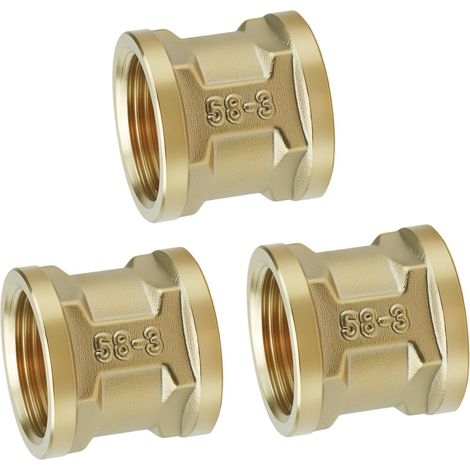 Lot de 3 manchons en laiton G3/4" IG/IG - Raccord de tuyau d'eau - Adaptateur double manchon - Raccord fileté femelle 3/4" pour raccords de tuyaux (1/5)