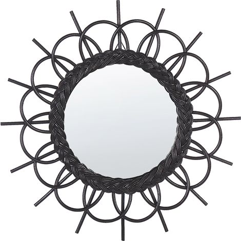 Espejo de pared marco de ratán negro ø 60 cm colgante sala de estar moderno Telakia
