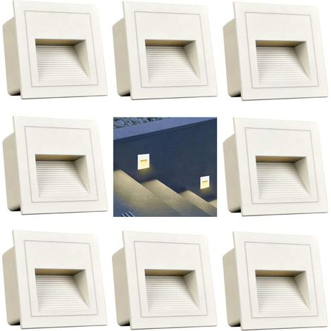 Arote 8pcs 3W LED Appliques encastré mur d'escalier Blanc chaud IP65 étanche éclairage étape légère éclairage de cage d'escalier lampe aluminium extérieur LED Step light Lumières de Marche 3000K noir
